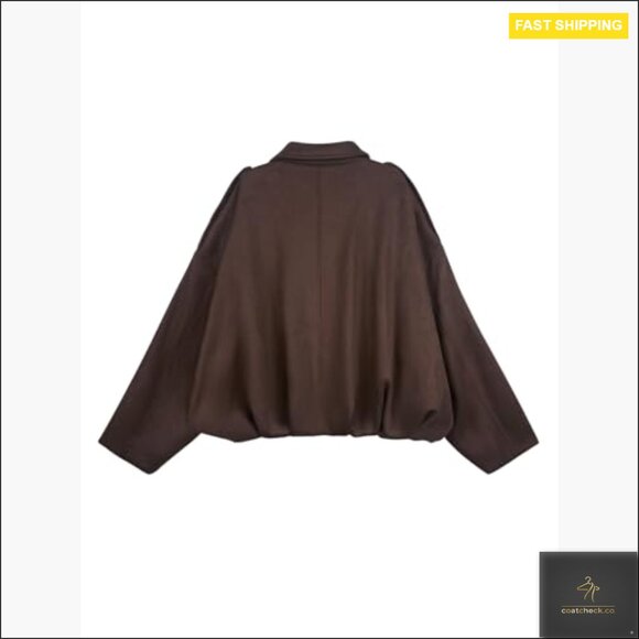 Faux Suede Bomber Jacket Cropped Oversized Aviator Style Casual Chic - Picture 4 of 7